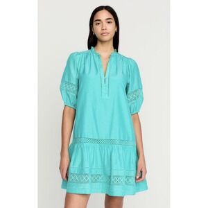 Marie Oliver Mini Dress Ruby Lace Trim Cotton Silk Ruffle Tiered Atlantis M